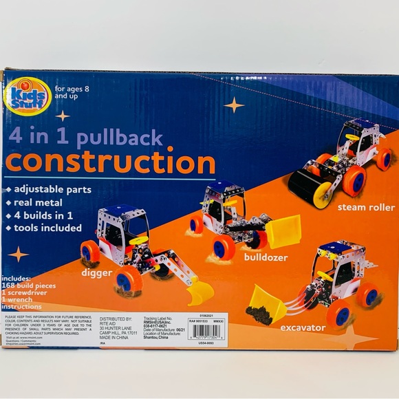 🆕Kids Stuff 4 in 1 Pullback Bulldozer, Excavator, Steam Roller Construction Toy - Picture 4 of 5